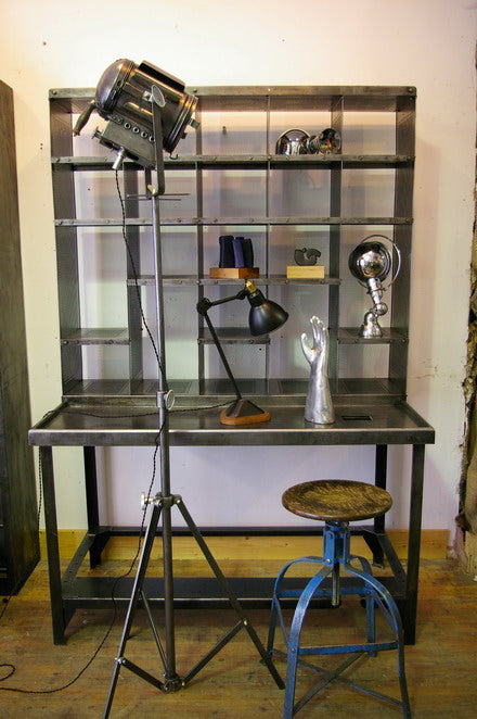 Bureau Industriel Vintage Type Tri Postal - Noir - Reconditionné - 190x125x65 Cm