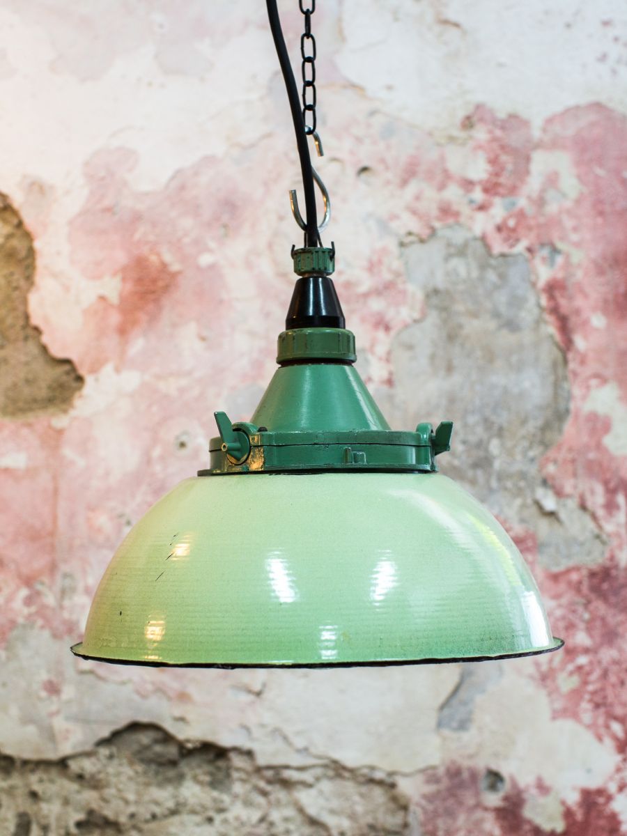 abat jour emaillee vert lampe industrielle globe verre – Du coté du design