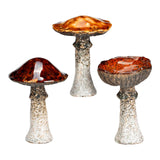 Champignon en grès, 3 pièces, marron (L/H/P) 6x9x6cm