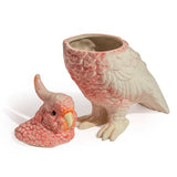 Bocal/Vase de Rangement en Céramique Rose & Blanc en Forme de Perroquet