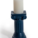 Bougeoir en céramique bleu foncé mat à petite colonne ionique