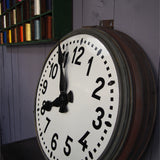 old large station clock with enamel dial