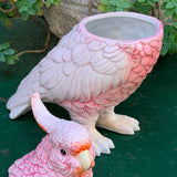 Bocal/Vase de Rangement en Céramique Rose & Blanc en Forme de Perroquet