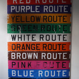 top deco !  tres grand kakemono rouge destination bus USA ligne floride annees 60/70 dans son jus