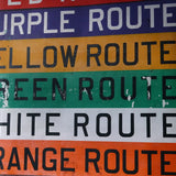 top deco !  tres grand kakemono rouge destination bus USA ligne floride annees 60/70 dans son jus