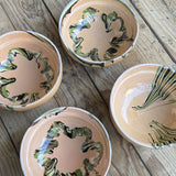 Set of 4 ceramic bowls with flame-like decoration, Romanian craftsmanship