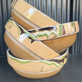 Set of 4 ceramic bowls with flame-like decoration, Romanian craftsmanship