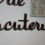 Ancienne grande enseigne charcuterie en zinc superbe patine