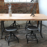 ancienne Table ou bureau industriel pied fonte plateau orme massif