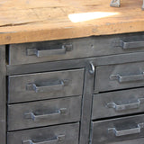 etabli d'atelier industriel metal 11 tiroirs  plateau bois massif