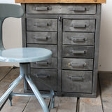 etabli d'atelier industriel metal 11 tiroirs  plateau bois massif