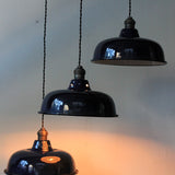 enameled lampshade for industrial lamp, midnight blue