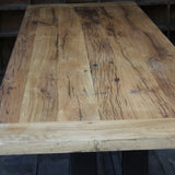 grande table industrielle plateau chene massif pietement fonte