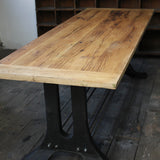 grande table industrielle plateau chene massif pietement fonte