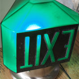 rare Lampe verte exit USA 3 faces socle metal