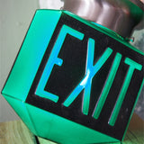 rare Lampe verte exit USA 3 faces socle metal