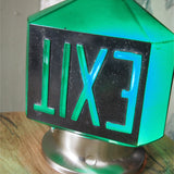 rare Lampe verte exit USA 3 faces socle metal