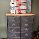 ancien meuble console 10 casiers industriel a clapet roneo 1950 plateau chene massif