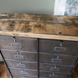ancien meuble console 10 casiers industriel a clapet roneo 1950 plateau chene massif