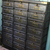 Antique large industrial cabinet with 21 compartments and hinged doors, Strafor brand, circa 1920