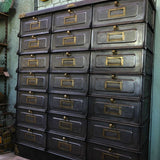 Antique large industrial cabinet with 21 compartments and hinged doors, Strafor brand, circa 1920