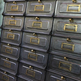 Antique large industrial cabinet with 21 compartments and hinged doors, Strafor brand, circa 1920