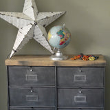 Vintage Roneo industrial console table with 10 drop-down drawers, circa 1950, solid oak top
