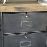 Vintage Roneo industrial console table with 10 drop-down drawers, circa 1950, solid oak top