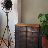 ancien meuble console 10 casiers industriel a clapet roneo 1950 plateau chene massif