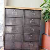 ancien meuble console 10 casiers industriel a clapet roneo 1950 plateau chene massif