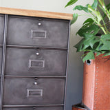 ancien meuble console 10 casiers industriel a clapet roneo 1950 plateau chene massif