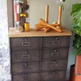 ancien meuble console 10 casiers industriel a clapet roneo 1950 plateau chene massif