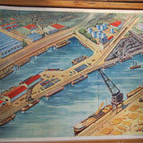 Ancienne affiche scolaire 2 faces: Le port de mer - Le port fluvial