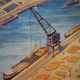 Ancienne affiche scolaire 2 faces: Le port de mer - Le port fluvial