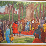 Ancienne affiche scolaire 2 faces: St Louis le roi juste - Une foire au moyen age