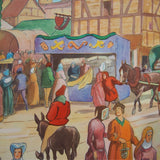 Ancienne affiche scolaire 2 faces: St Louis le roi juste - Une foire au moyen age