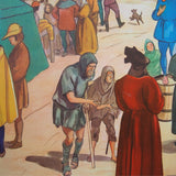 Ancienne affiche scolaire 2 faces: St Louis le roi juste - Une foire au moyen age