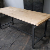 Table ou bureau metal industriel militaire plateau chene massif