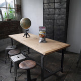 Table ou bureau metal industriel militaire plateau chene massif