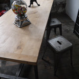 Table ou bureau metal industriel militaire plateau chene massif