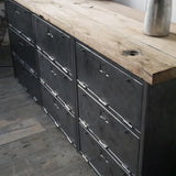 enfilade industrielle 9 compartiments atelier militaire plateau vieux chene massif