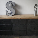 enfilade industrielle 9 compartiments atelier militaire plateau vieux chene massif