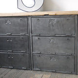 9-compartment industrial sideboard, military workshop style, solid old oak top