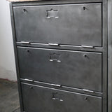 9-compartment industrial sideboard, military workshop style, solid old oak top