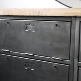 9-compartment industrial sideboard, military workshop style, solid old oak top