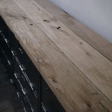 9-compartment industrial sideboard, military workshop style, solid old oak top