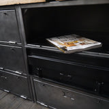 enfilade industrielle 9 compartiments atelier militaire plateau vieux chene massif