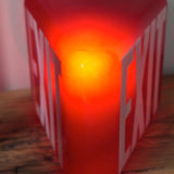 Exit USA Lamp, red opaline glass, metal base