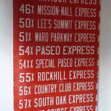 top deco !  tres grand kakemono rouge destination bus USA ligne floride annees 60/70