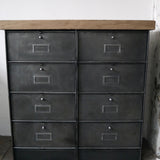 meuble console 8 casiers industriel clapet Roneo plateau chene massif
